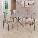 Ver imagem 1 de Conjunto Sala de Jantar Mesa Redonda 75cm Tampo Granito Ocre 4 Cadeiras Linda Yescasa Prata/Marrom