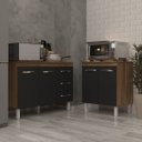 Ver imagem 2 de Balcão para Microondas ou Forno e Armário Bruna 118 Cm Cozinha Gabinete Savana Preto com Tampo Tampã