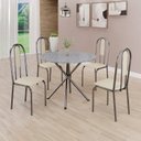 Ver imagem 1 de Conjunto Sala de Jantar Mesa Redonda 75cm Tampo Granito Ocre 4 Cadeiras Linda Yescasa Prata/Creme