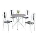 Ver imagem 2 de Conjunto Sala de Jantar Mesa Redonda 75cm Tampo Granito Ocre 4 Cadeiras Linda Yescasa Branco/Preto Floral