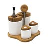 Jogo de Condimentos de Cerâmica com Bambu Porta Temperos Saleiro Açucareiro Porta Azeite e Vinagre - 1