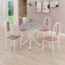 Ver imagem 1 de Conjunto Sala de Jantar Mesa Redonda 75cm Tampo Granito Ocre 4 Cadeiras Linda Yescasa Branco/Marrom