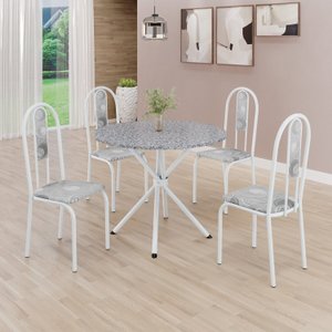 Conjunto Sala de Jantar Mesa Redonda 75cm Tampo Granito Ocre 4 Cadeiras Linda Yescasa