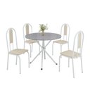 Ver imagem 2 de Conjunto Sala de Jantar Mesa Redonda 75cm Tampo Granito Ocre 4 Cadeiras Linda Yescasa Branco/Creme