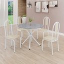 Ver imagem 1 de Conjunto Sala de Jantar Mesa Redonda 75cm Tampo Granito Ocre 4 Cadeiras Linda Yescasa Branco/Creme