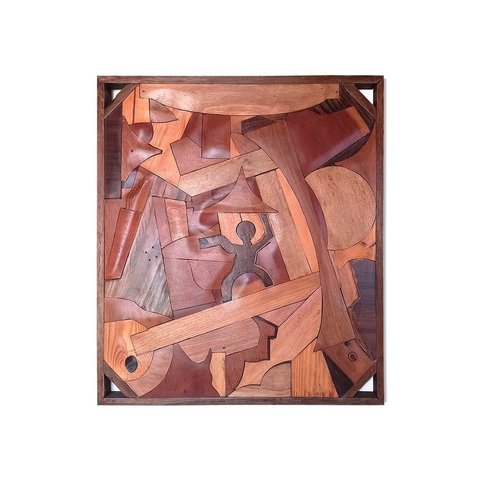 Quadro Painel o Cotidiano em Madeira Nobre Alto Relevo Artesanal