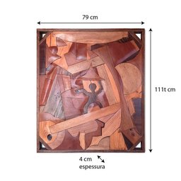 Quadro Painel o Cotidiano em Madeira Nobre Alto Relevo Artesanal - 2
