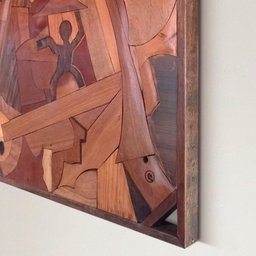 Quadro Painel o Cotidiano em Madeira Nobre Alto Relevo Artesanal - 5