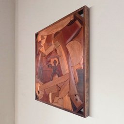 Quadro Painel o Cotidiano em Madeira Nobre Alto Relevo Artesanal - 4
