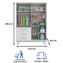Ver imagem 7 de Quarto de Bebê Completo Retro com Guarda Roupa 4 Portas 3 Gavetas e Berço Mini Cama Móveis - Branco