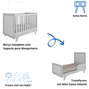 Ver imagem 3 de Quarto de Bebê Completo Retro com Guarda Roupa 4 Portas 3 Gavetas e Berço Mini Cama Móveis - Branco