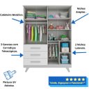 Ver imagem 6 de Quarto de Bebê Completo Retro com Guarda Roupa 4 Portas 3 Gavetas e Berço Mini Cama Móveis - Branco