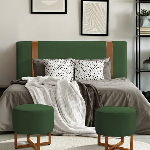 Cabeceira Estofada Zeus 140cm Veludo Verde