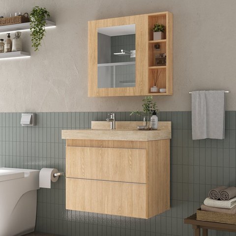 Espelheira para Banheiro Lisa 80cm Yescasa Bege/Wood