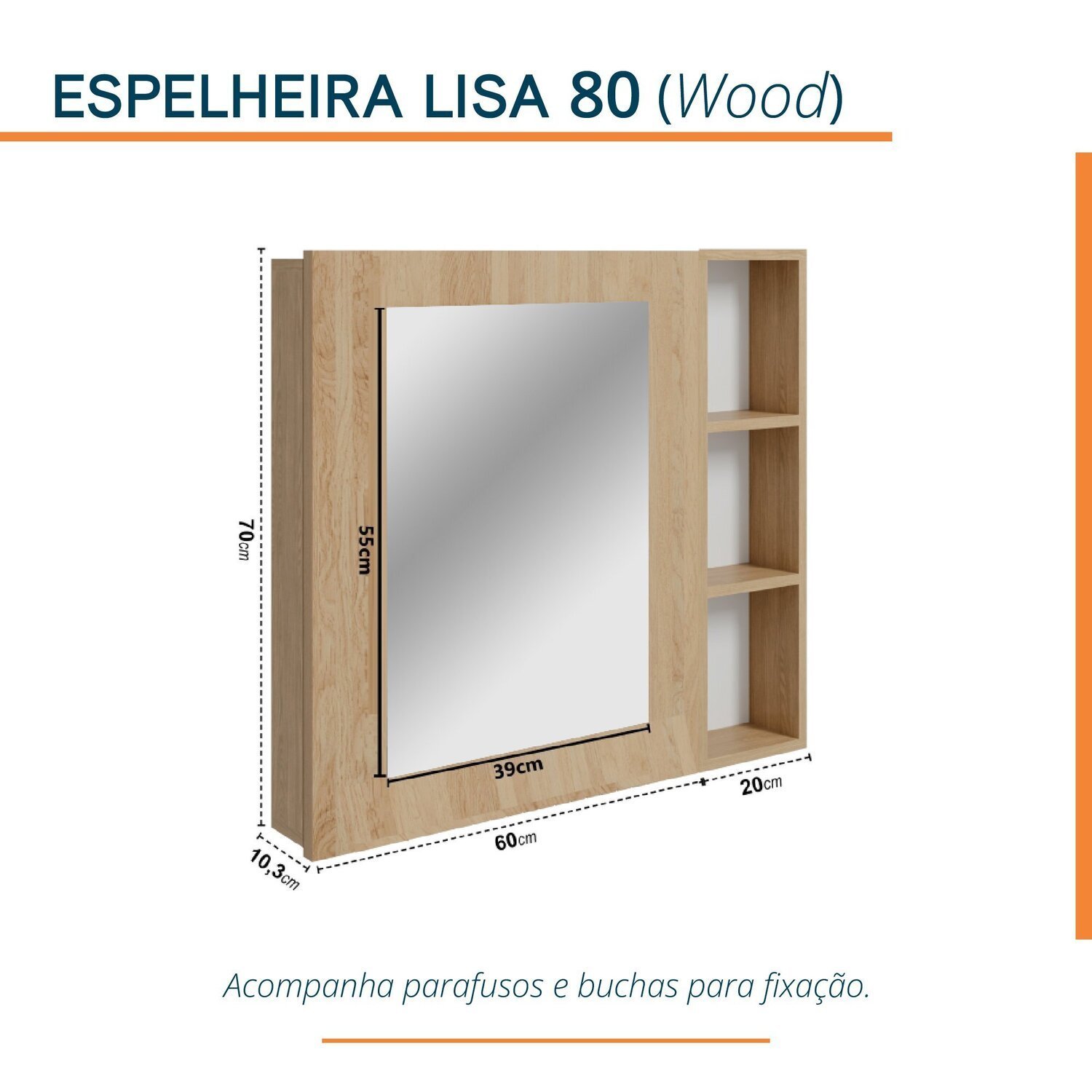 Espelheira para Banheiro Lisa 80cm - 3