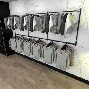 Arara de Roupas Closet Quarto com 16 Peças Cremalheira 300x100 Cm Cor Preto Modelo Clst1b475