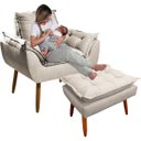 Ver imagem 1 de Kit Poltrona Amamentação Sala Estar Quarto Decorativa Cor Bege Conforto Perfeito + Puff - Mr Deluxe