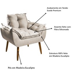 Kit Poltrona Amamentação Sala Estar Quarto Decorativa Cor Bege Conforto Perfeito + Puff - Mr Deluxe - 4