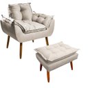 Ver imagem 2 de Kit Poltrona Amamentação Sala Estar Quarto Decorativa Cor Bege Conforto Perfeito + Puff - Mr Deluxe