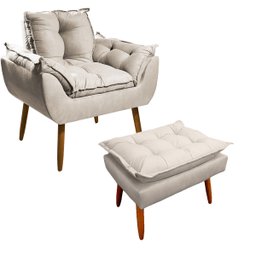 Kit Poltrona Amamentação Sala Estar Quarto Decorativa Cor Bege Conforto Perfeito + Puff - Mr Deluxe - 2