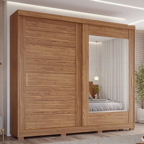 Guarda-Roupa Casal 264cm 2 Portas de Correr com Espelho e Pés 100% MDF Siena Espresso Móveis