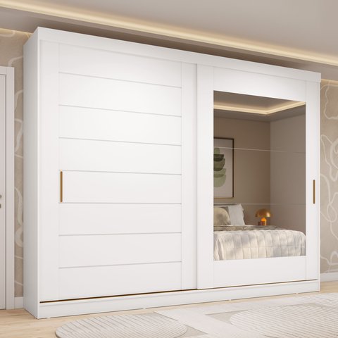 Guarda-Roupa Casal 264cm 2 Portas de Correr com Espelho 100% MDF Siena Espresso Móveis Branco