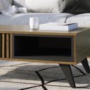 Ver imagem 3 de Mesa de Centro Retrô Boston 90cm Pés Madeira Maciça Nichos Noce Milano Preto Fosco