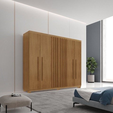 Guarda-Roupa 6 Portas 2 Gavetas com Pés MDF Logan Marrom/Marrome