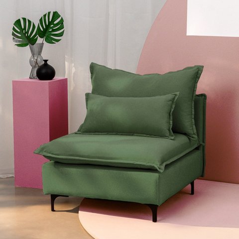 Sofá Modular com Encosto Pé Metal Sôma CabeCasa MadeiraOriginals Verde