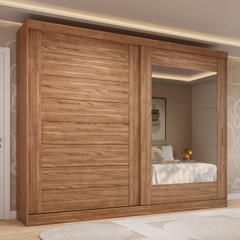 Guarda-Roupa Casal 264cm 2 Portas de Correr com Espelho 100% MDF Siena Espresso Móveis Marrom/Cinamomo