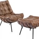 Ver imagem 2 de Poltrona de Couro Legítimo Costela com Puff