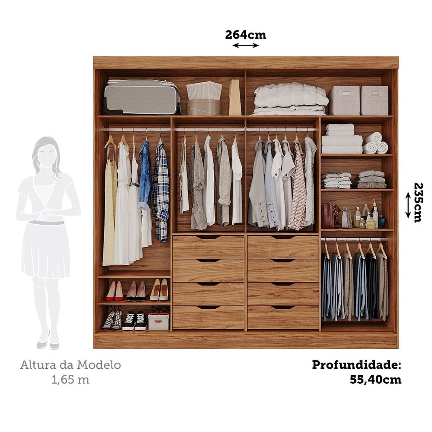 Guarda-roupa Casal 264cm 2 Portas de Correr 8 Gavetas com Espelho 100% Mdf Siena - 4