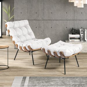 Poltrona de Couro Legítimo Costela com Puff