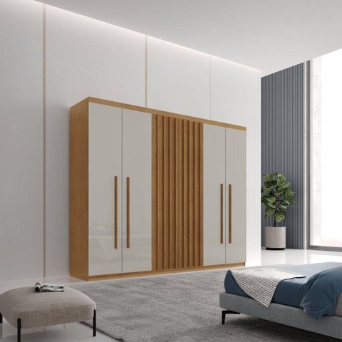 Guarda-Roupa 6 Portas 2 Gavetas MDF Logan Off White/Marrome