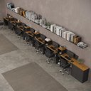 Ver imagem 1 de Conjunto de Escritório Smart 6 Livreiro 1 Buffet e 7 Mesas 90cm - Preto e Cedro