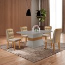 Ver imagem 1 de Mesa Clarice 120 Tampo MDF Vidro/Canto Reto 4 Cadeiras Valentina Yescasa Bege/Turim/Off White/Imbuia