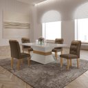 Ver imagem 1 de Mesa Clarice 120 Tampo MDF Vidro/Canto Reto 4 Cadeiras Valentina Off White/Veludo Marrom/Imbuia Yescasa