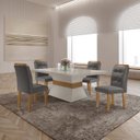 Ver imagem 1 de Mesa Clarice 120 Tp MDF Vidro/Canto Reto 4 Cad Valentina Off White/Veludo Grafite/Imbuia Yescasa