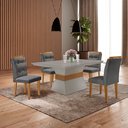Ver imagem 1 de Mesa Clarice 120 Tp MDF Vidro/Canto Reto 4 Cad Valentina Bege/Linho Grafite/Off White/Imbuia Yescasa