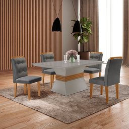 Mesa Clarice 120 Tp Mdf Vidro/canto Reto 4 Cad Valentina - 1