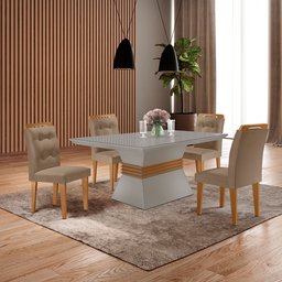 Mesa Clarice 120 Tp Mdf Vidro/canto Reto 4 Cad Valentina - 1