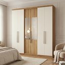 Ver imagem 1 de Guarda-Roupa Casal com Espelho 6 Portas 2 Gavetas 219 x 210cm Presence Yescasa Marrom Almendra/Off-White