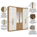 Ver imagem 5 de Guarda-Roupa Casal com Espelho 6 Portas 2 Gavetas 219 x 210cm Presence Yescasa Marrom Almendra/Off-White