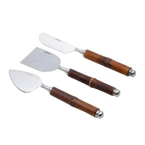 Jogo de 3 Peças para Queijo Wolff Cabo de Bambu de Aço Inox