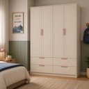 Ver imagem 1 de Armário para Quarto Infantil 4 Portas e 4 Gavetas Theo Bege/Areia/Rose