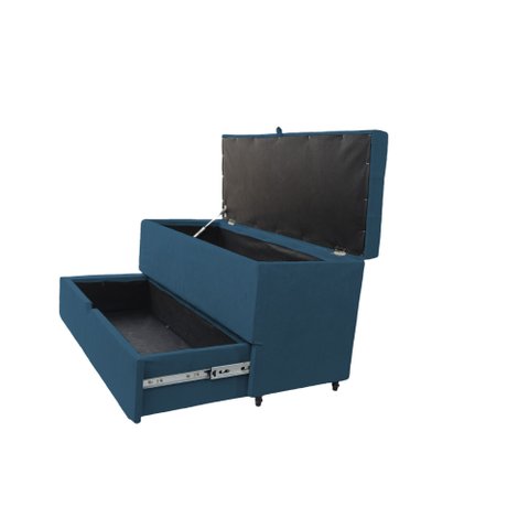 Recamier Puff Baú Sapateira e Gaveta 90 Cm para Cama de Solteiro - Azul Aço