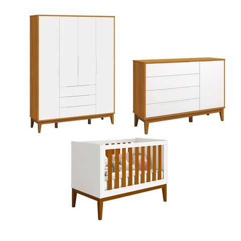 Jogo de Quarto Classic Elfe Sapateira Branco Fosco com Savana - Moveisaqui