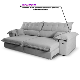Sofá Retrátil e Reclinável 3 Lugares 240cm Boucle Ravena - 8