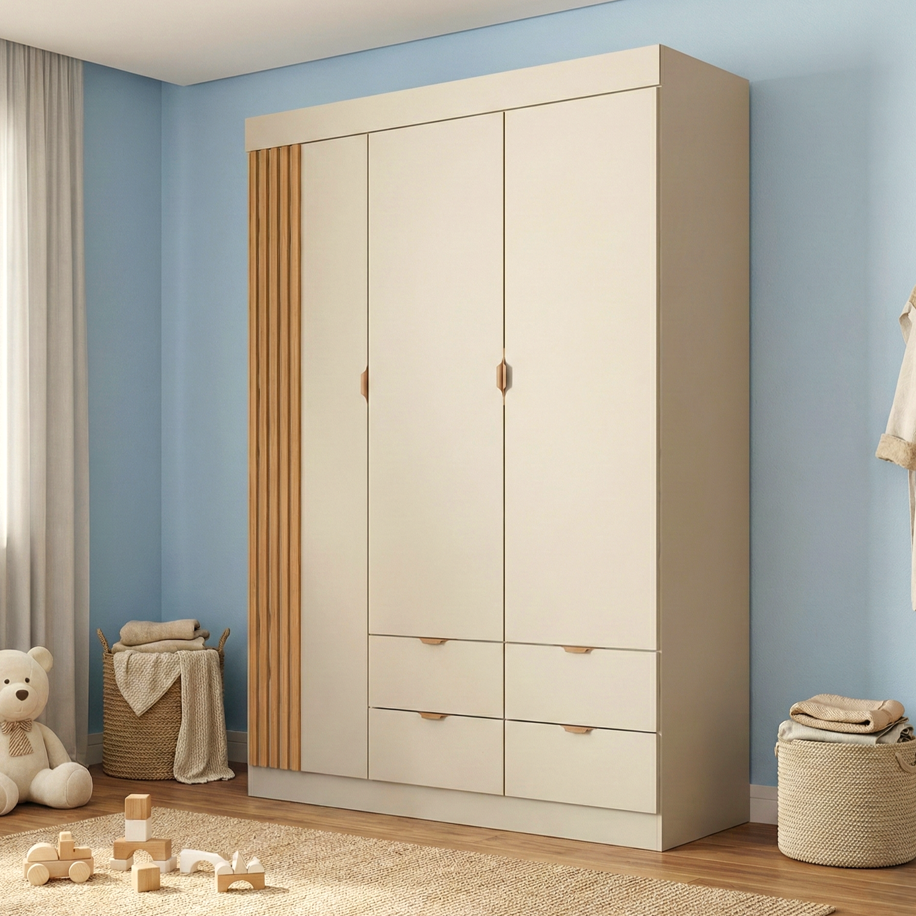 Guarda-Roupa Infantil 100% MDF 3 Portas e 4 Gavetas Ayla Off White ...