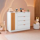 Ver imagem 1 de Cômoda Infantil 100% MDF 4 Gavetas 1 Porta Ripado Ayla Branco